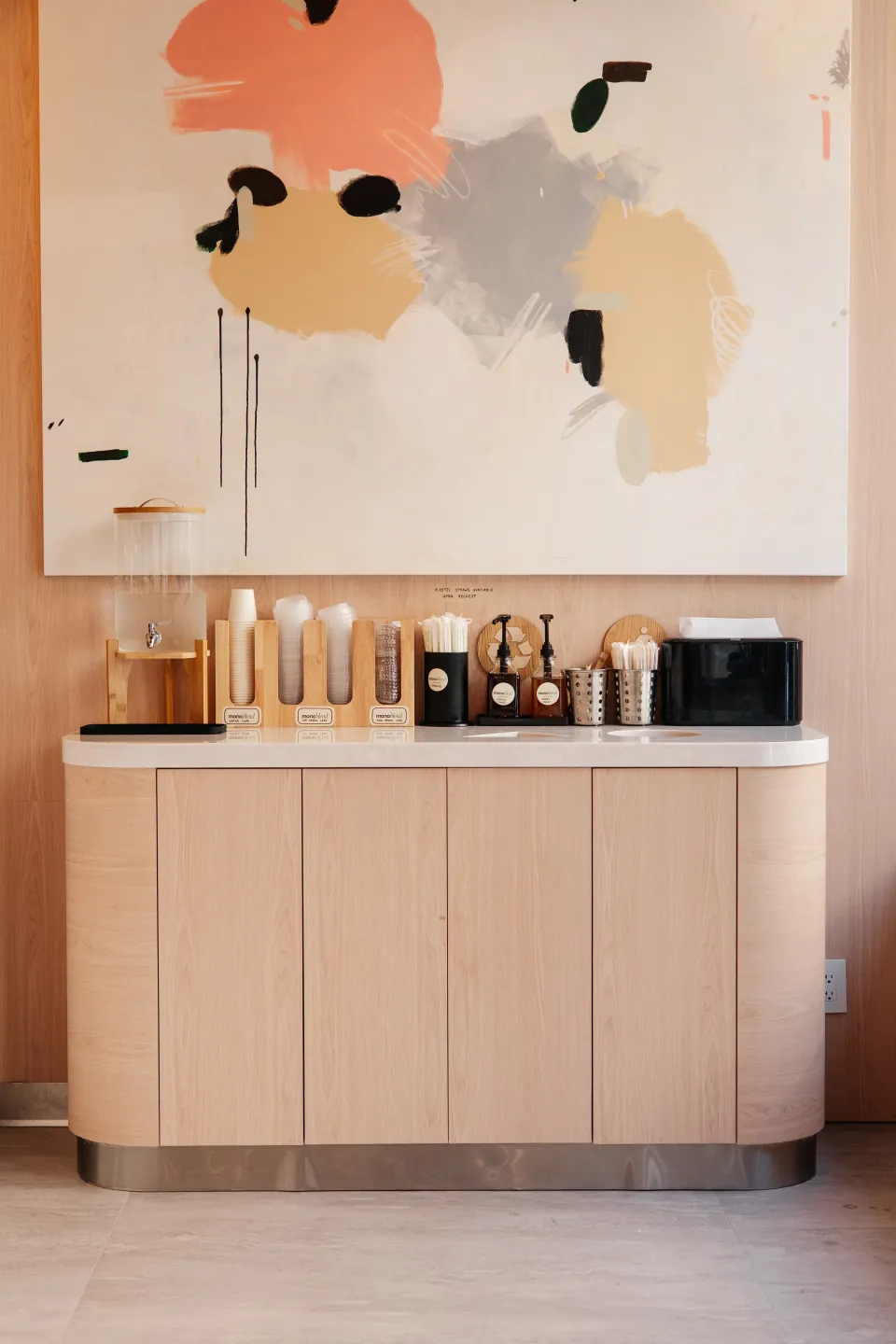 Monoblend service station beneath an original artwork